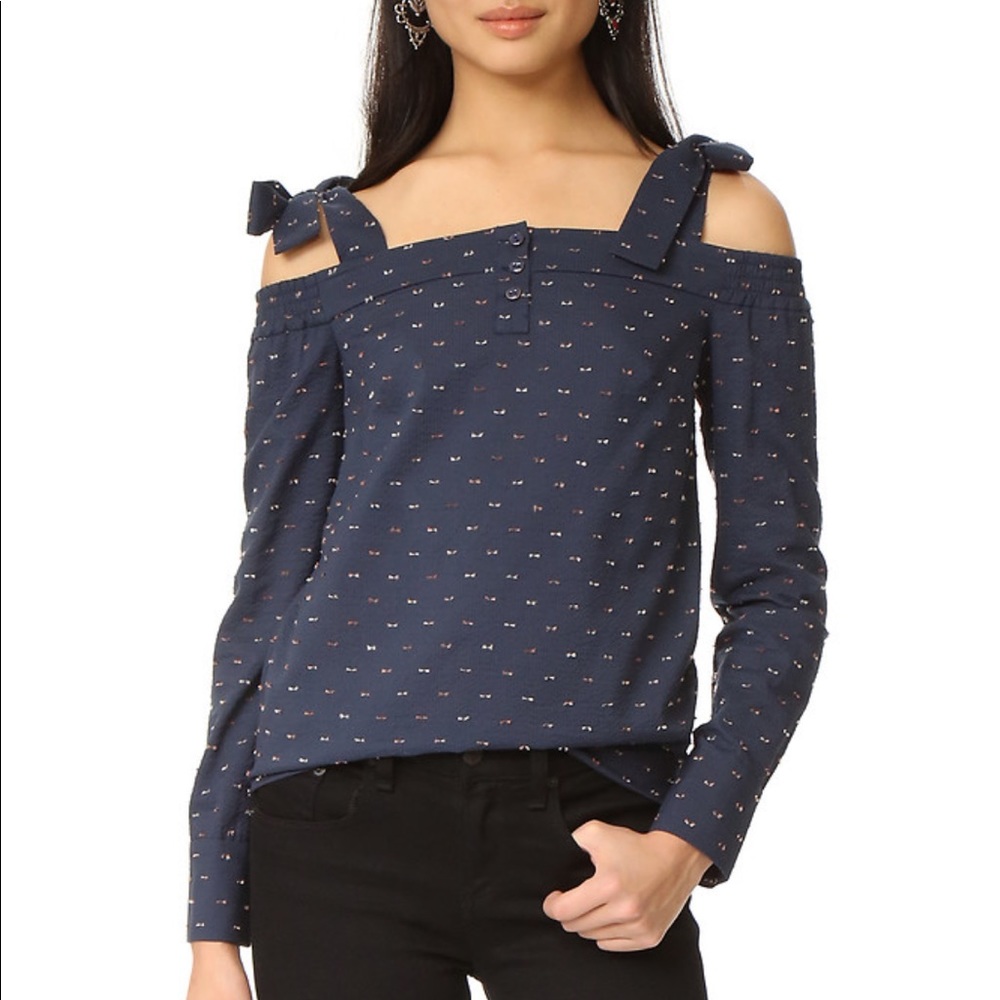 SALONI Maddie Cold Shoulder Textured Shoulder Tie Shirt